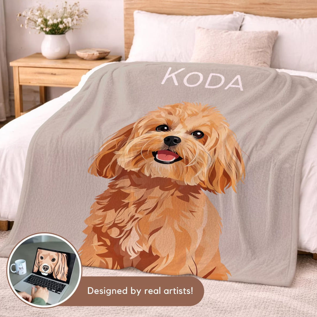 Custom Pet Photo Blanket, Personalized Dog Portrait Blanket