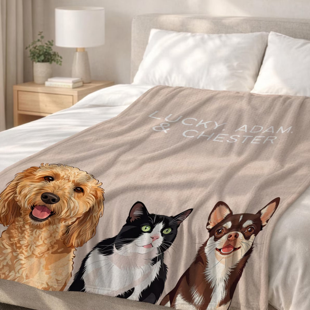 Custom Pet Photo Blanket, Personalized Dog Portrait Blanket