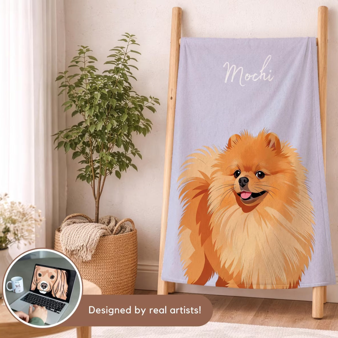 Custom Pet Photo Blanket, Personalized Dog Portrait Blanket