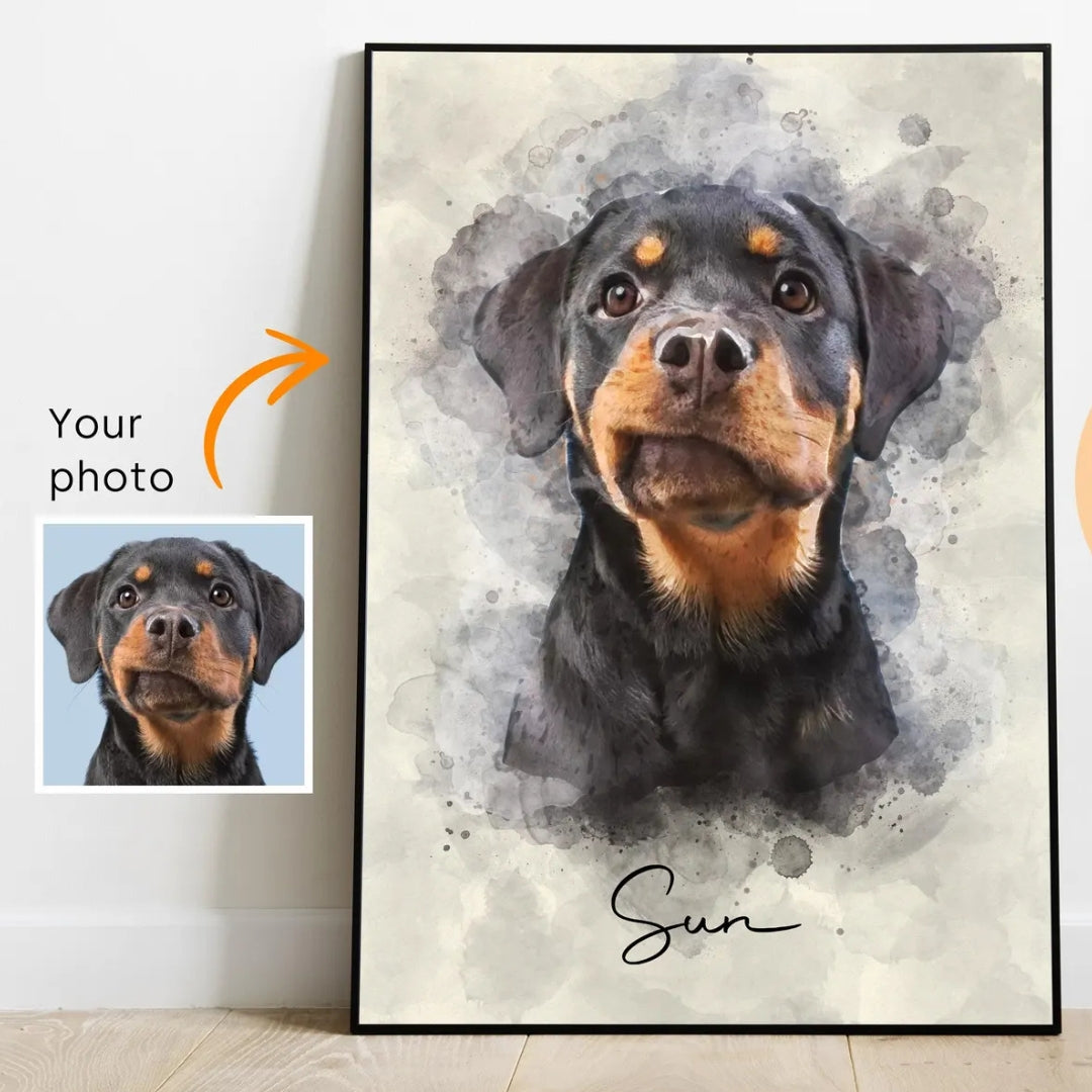 Personalized Digital Pet Portrait from Photo – Custom Dog & Cat Memorial Wall Art