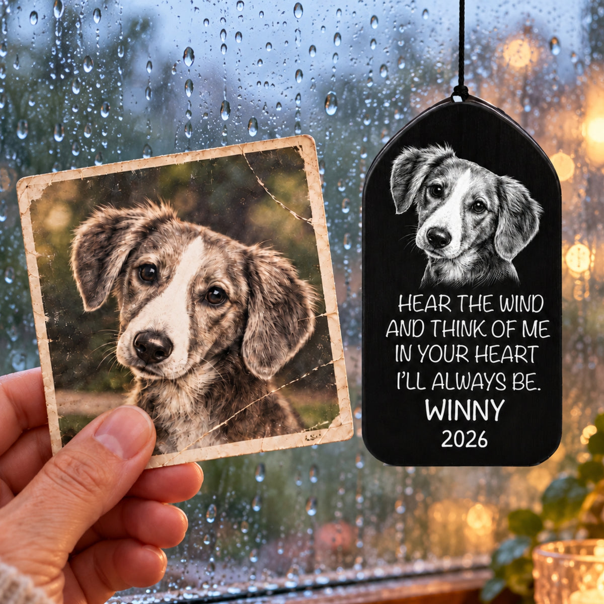 Hear The Wind - Custom Black & White Pet Portrait Memorial Wind Chime