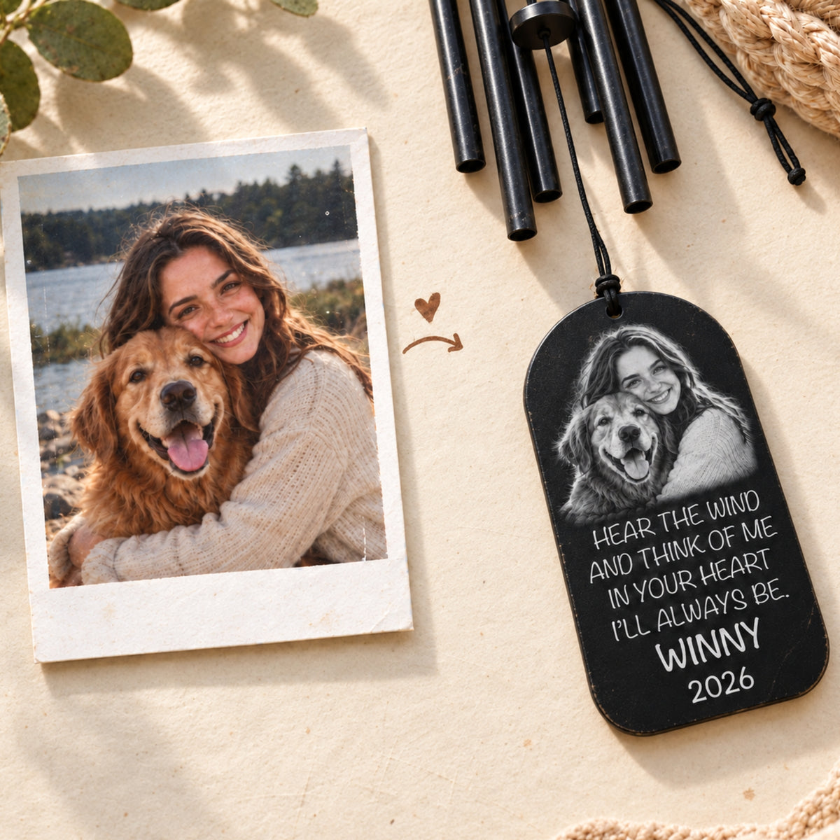 Hear The Wind - Custom Black & White Pet Portrait Memorial Wind Chime