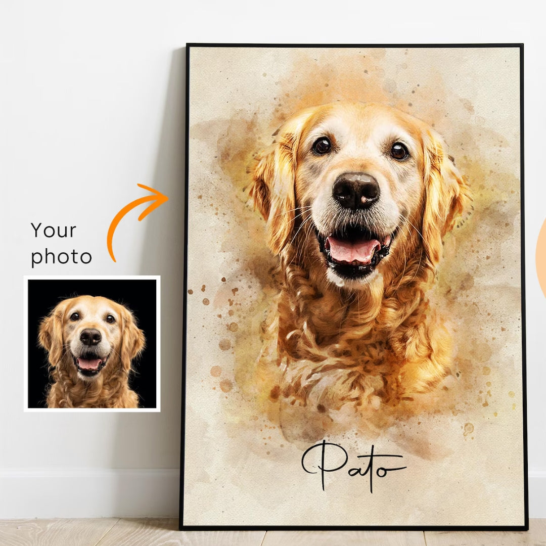 Personalized Digital Pet Portrait from Photo – Custom Dog & Cat Memorial Wall Art