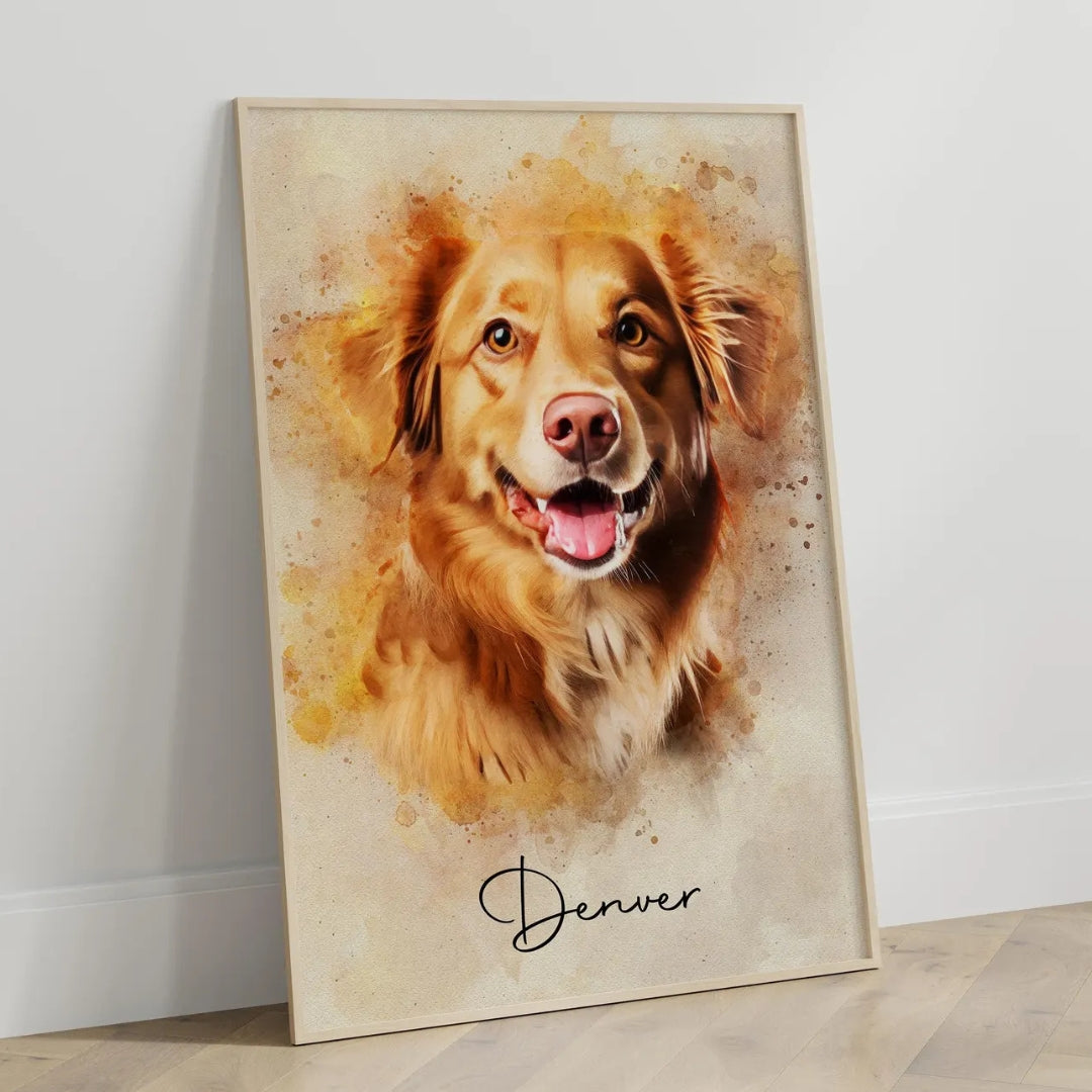 Personalized Digital Pet Portrait from Photo – Custom Dog & Cat Memorial Wall Art