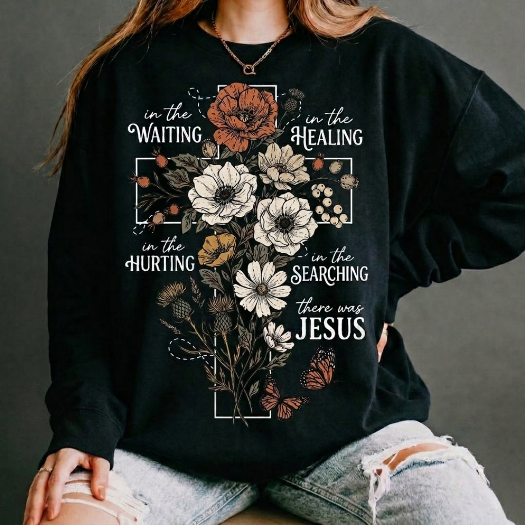 In The Waiting There Was Jesus Floral Cross Shirt - Comfort Colors 1717
