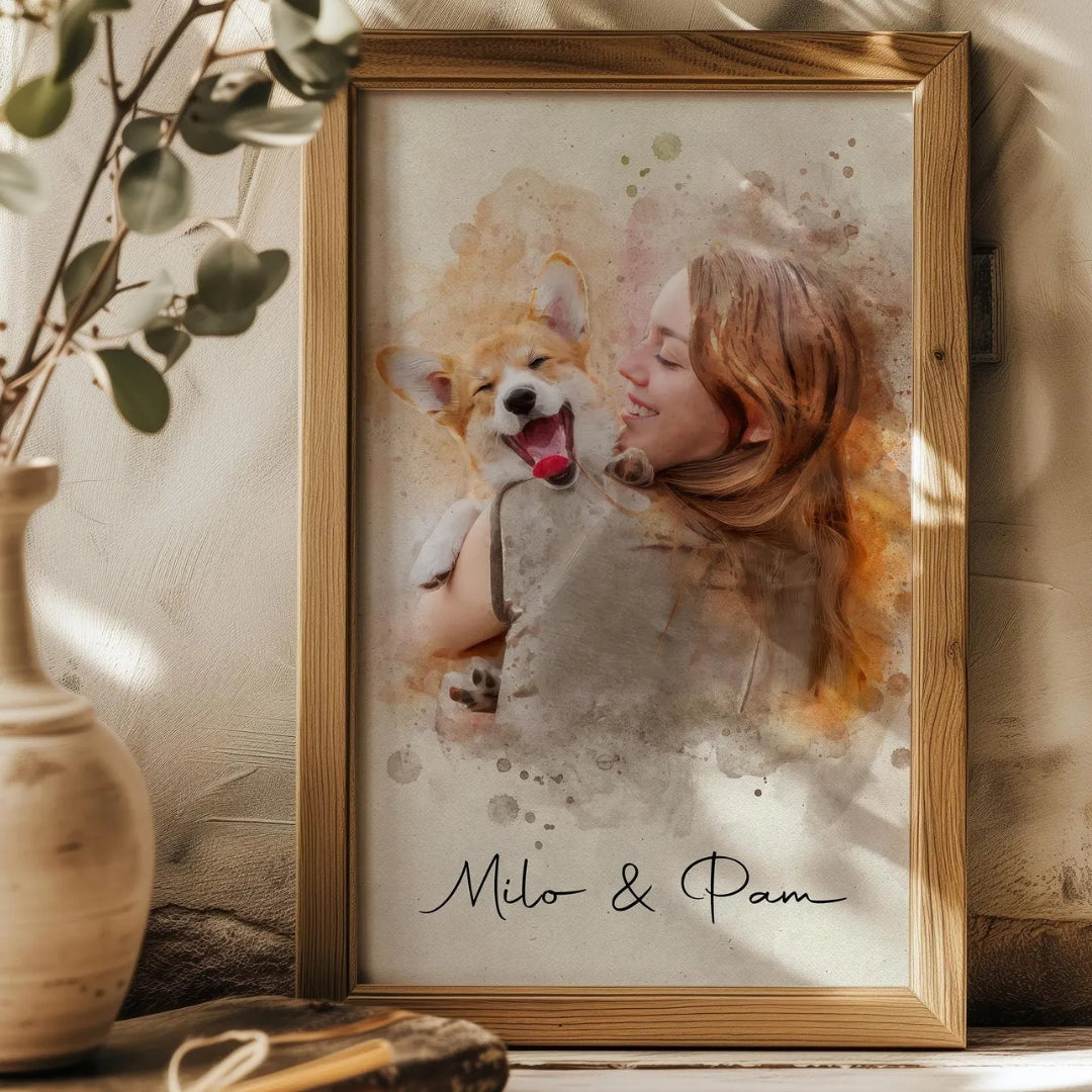 Personalized Digital Pet Portrait from Photo – Custom Dog & Cat Memorial Wall Art