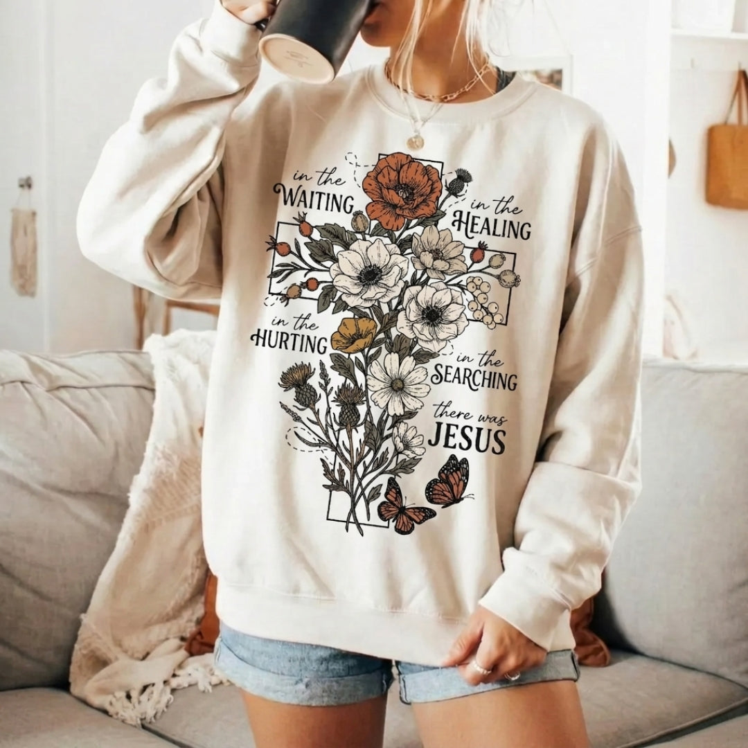 In The Waiting There Was Jesus Floral Cross Shirt - Comfort Colors 1717