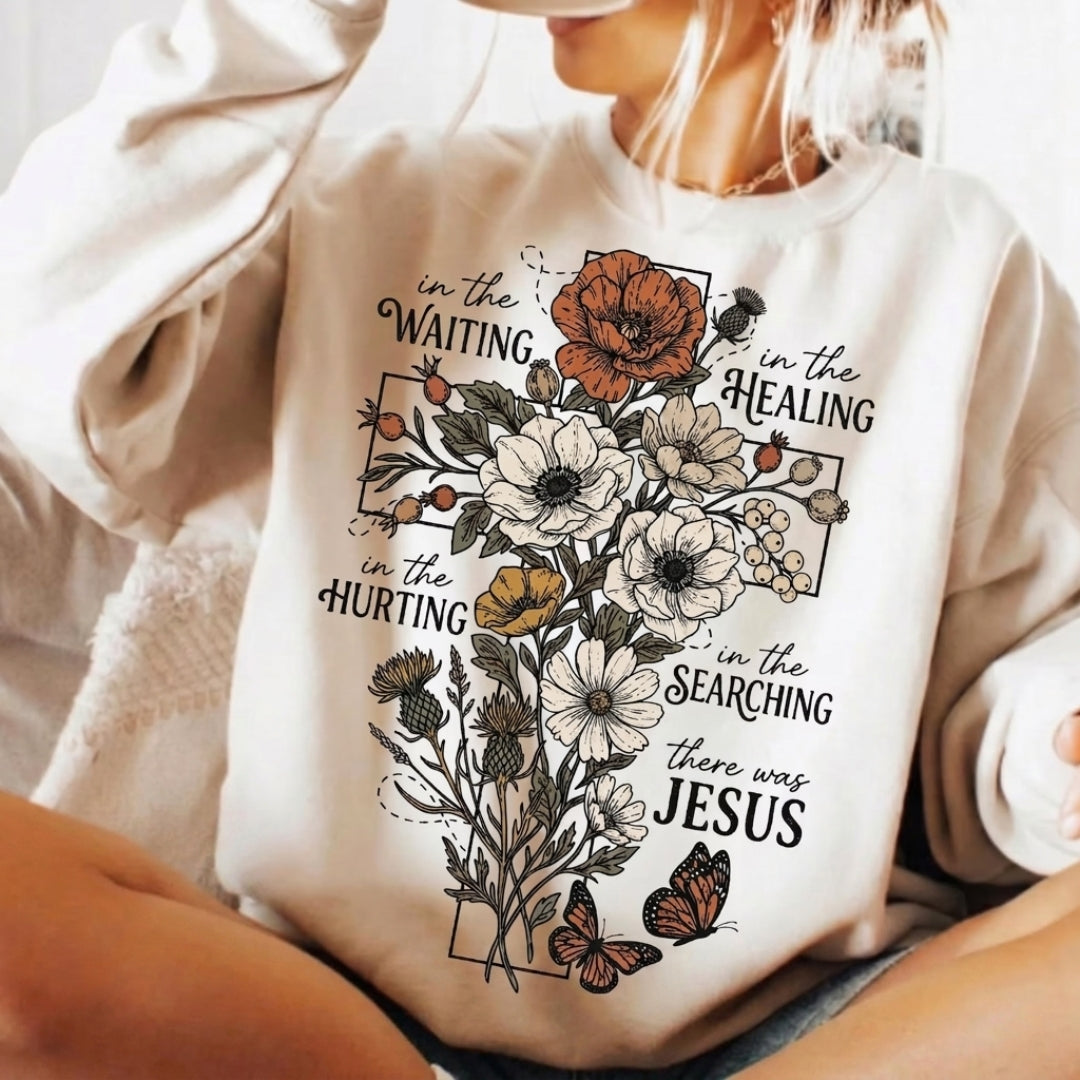 In The Waiting There Was Jesus Floral Cross Shirt - Comfort Colors 1717
