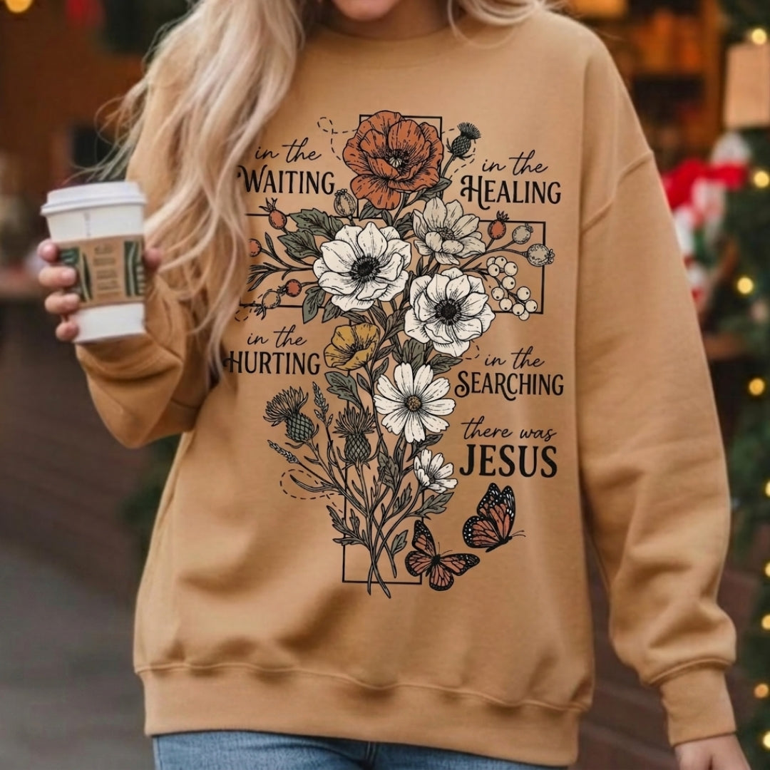 In The Waiting There Was Jesus Floral Cross Shirt - Comfort Colors 1717