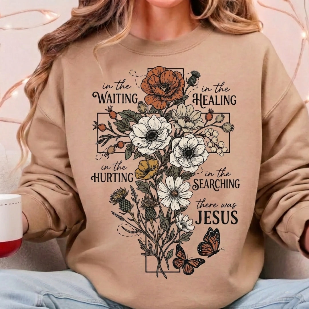 In The Waiting There Was Jesus Floral Cross Shirt - Comfort Colors 1717