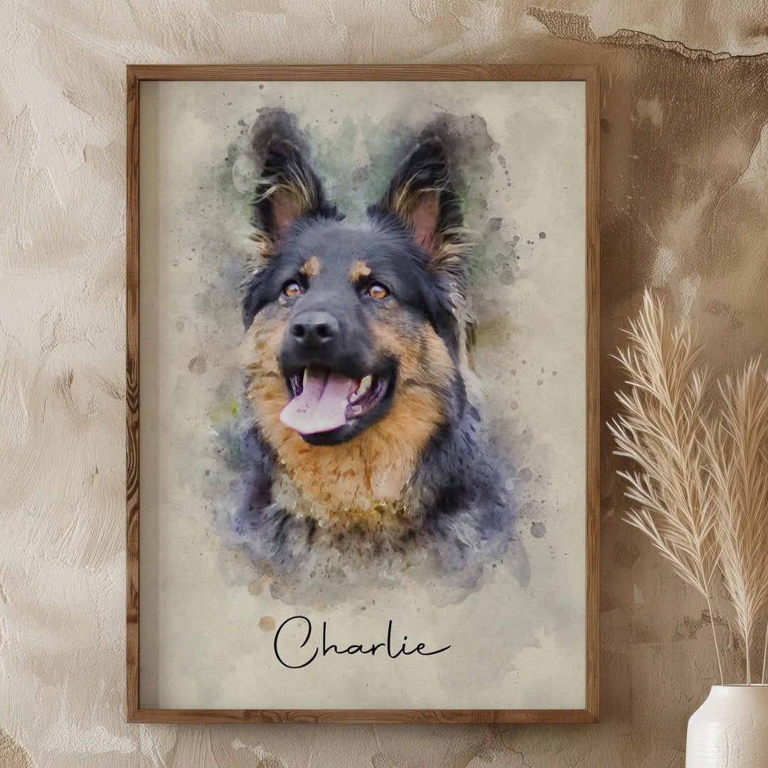 Personalized Digital Pet Portrait from Photo – Custom Dog & Cat Memorial Wall Art