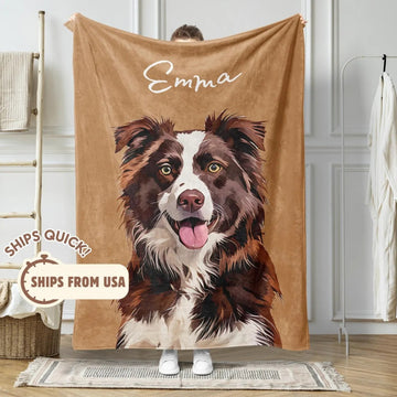 Custom Pet Photo Blanket, Personalized Dog Portrait Blanket
