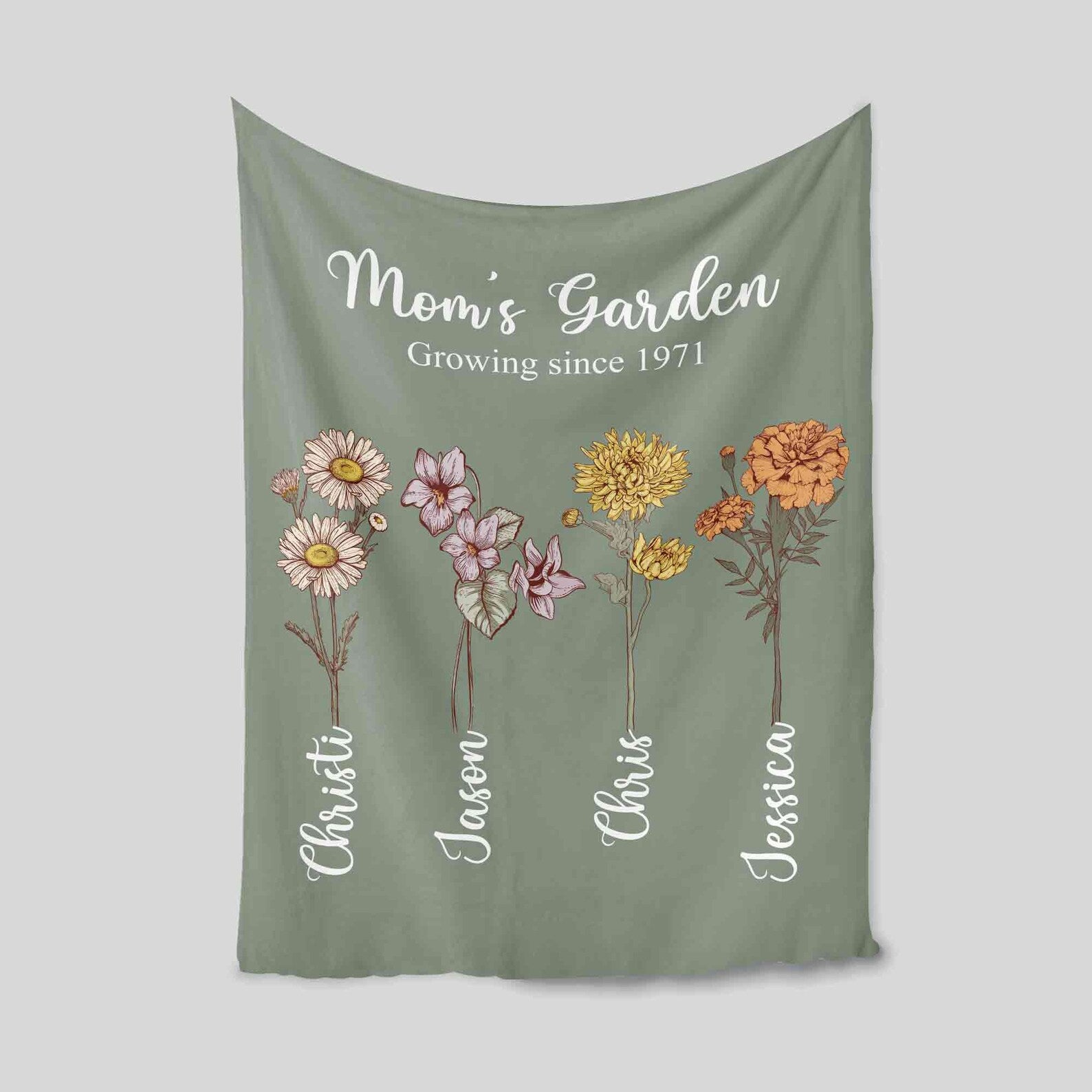 Personalized Birth Month Flower Blanket – Mom’s Garden Gift for Mother’s Day