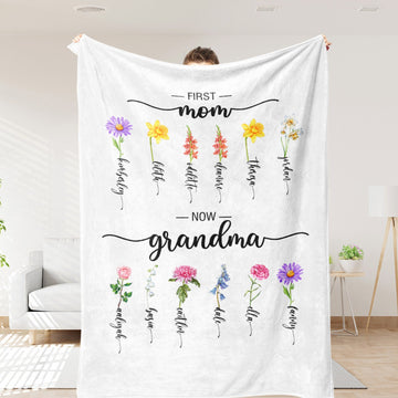 Custom Birth Flower Blanket – Mom & Grandma Blanket with Kids Names