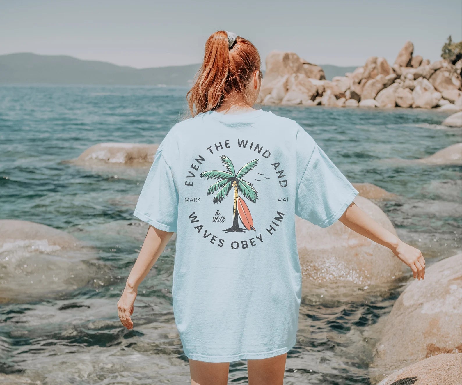 Christian Bible Verse Beachy Backprint Shirt — Comfort Colors 1717
