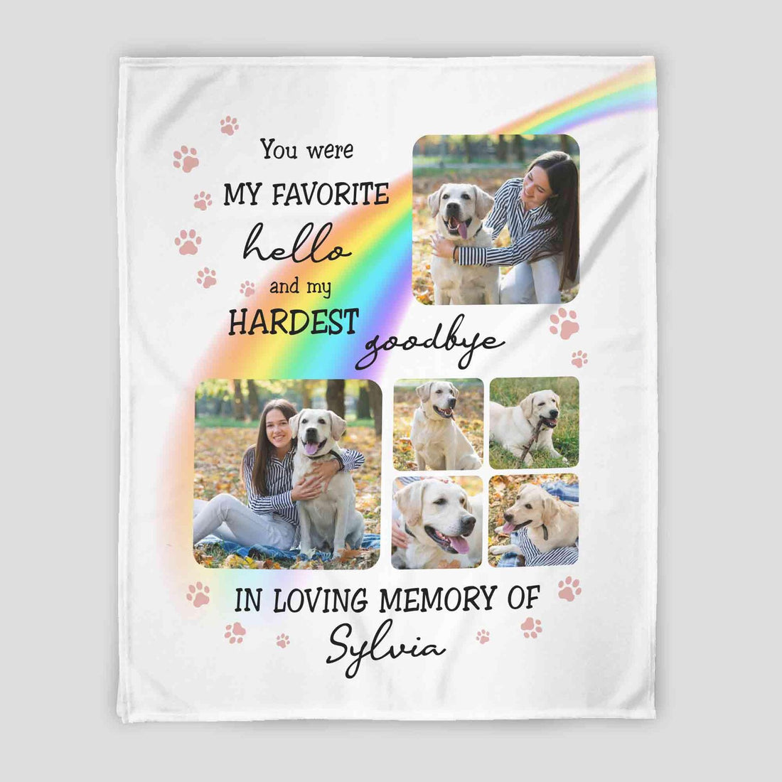 Personalized Pet Memorial Collage Blanket with Name – Favorite Hello Hardest Goodbye Gift
