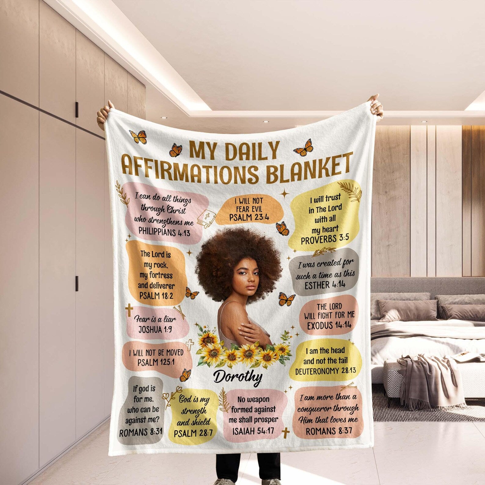 Custom Daily Affirmations Blanket – Personalized Faith Photo Gift for Mom