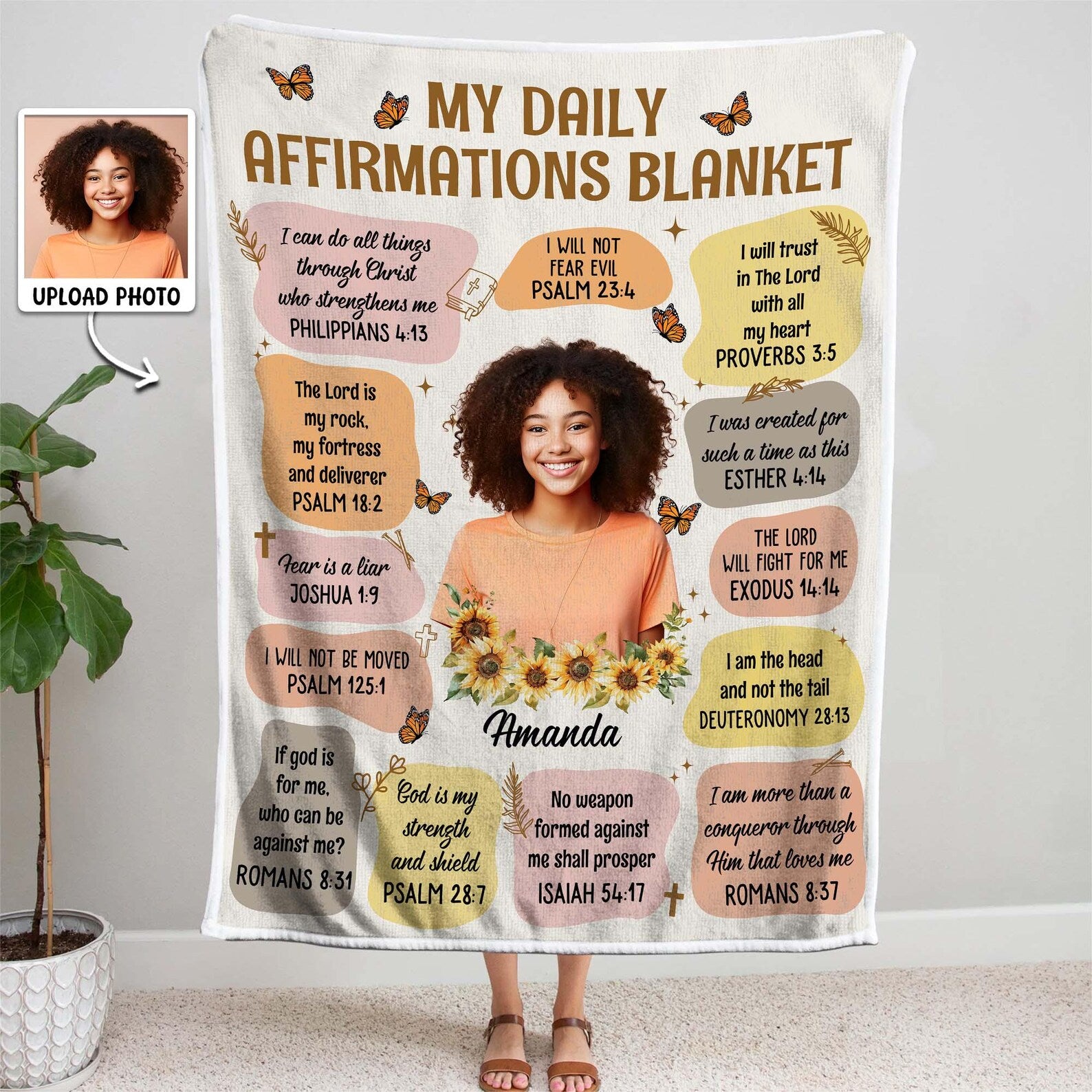 Custom Daily Affirmations Blanket – Personalized Faith Photo Gift for Mom