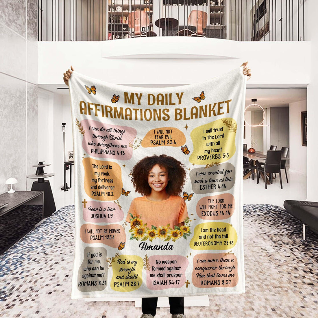 Custom Daily Affirmations Blanket – Personalized Faith Photo Gift for Mom
