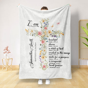 Custom Christian Blanket with Bible Verse – Floral Cross Faith Gift for Women
