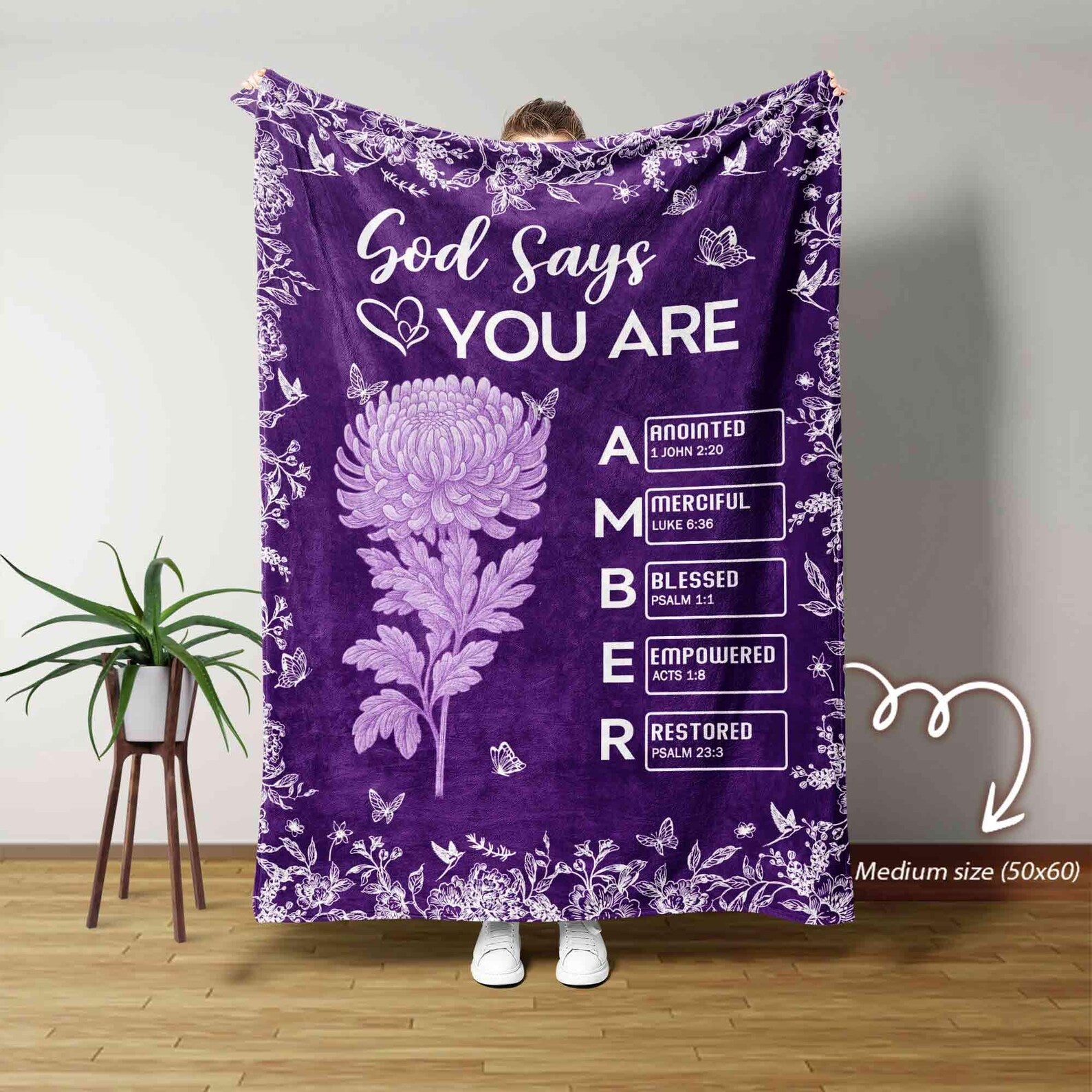 Personalized Christian Name Blanket – “God Says You Are” Bible Verse Faith Blanket