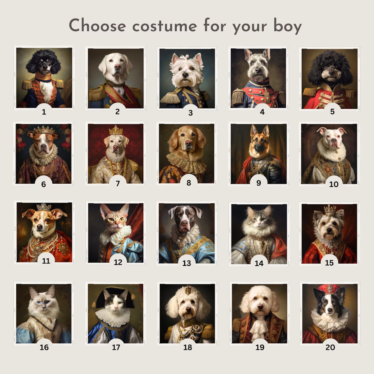 Custom Pet Portrait Canvas – Renaissance Royal Pet Painting from Photo