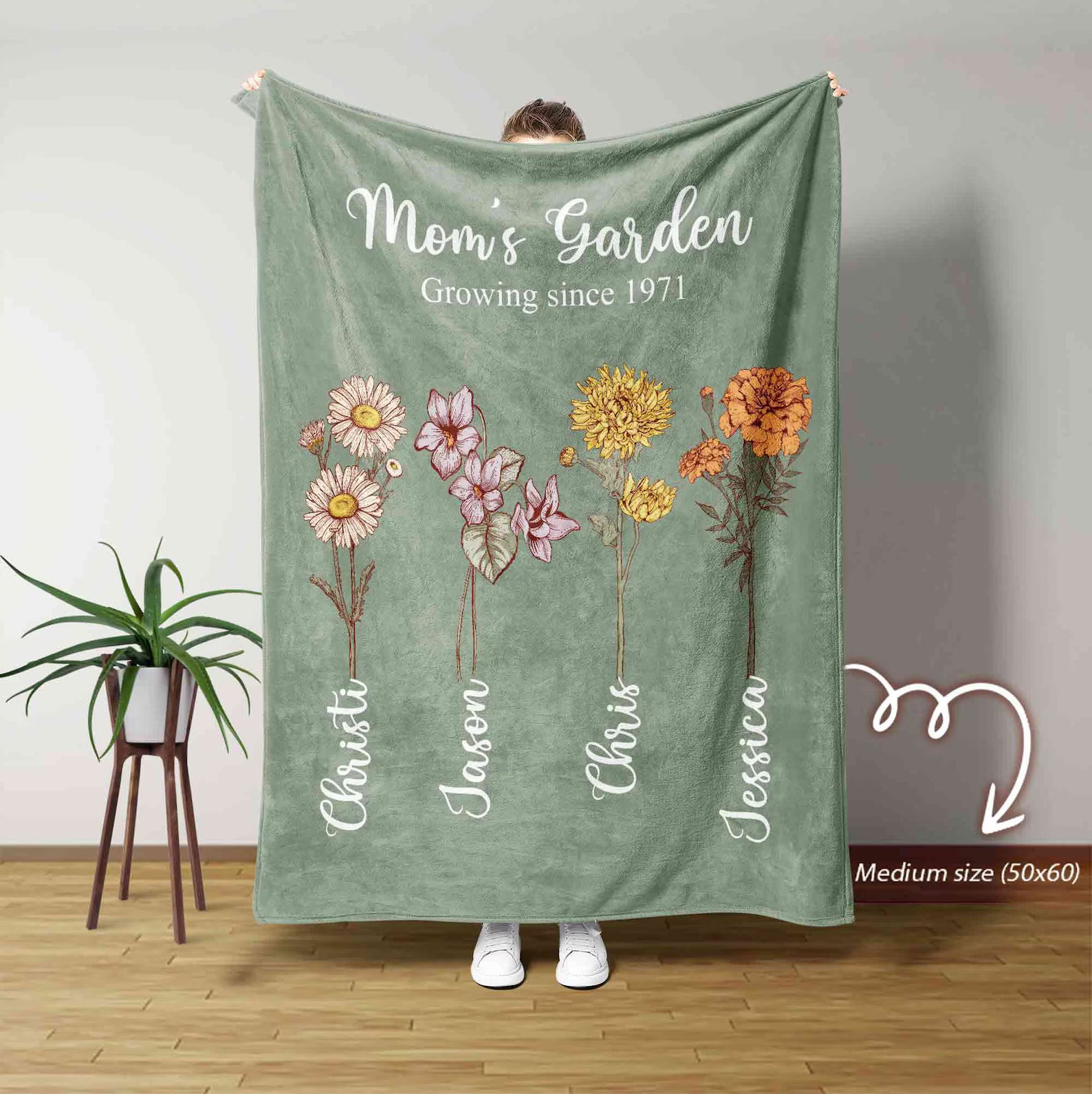 Personalized Birth Month Flower Blanket – Mom’s Garden Gift for Mother’s Day
