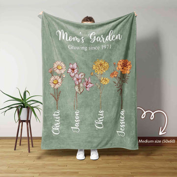 Personalized Birth Month Flower Blanket – Mom’s Garden Gift for Mother’s Day