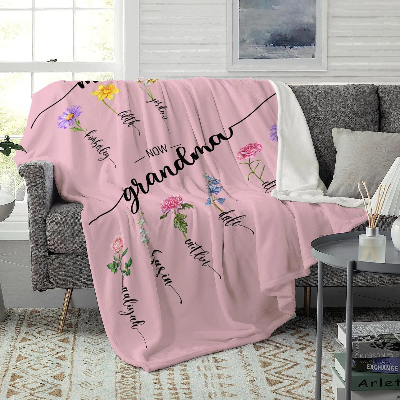 Custom Birth Flower Blanket – Mom & Grandma Blanket with Kids Names