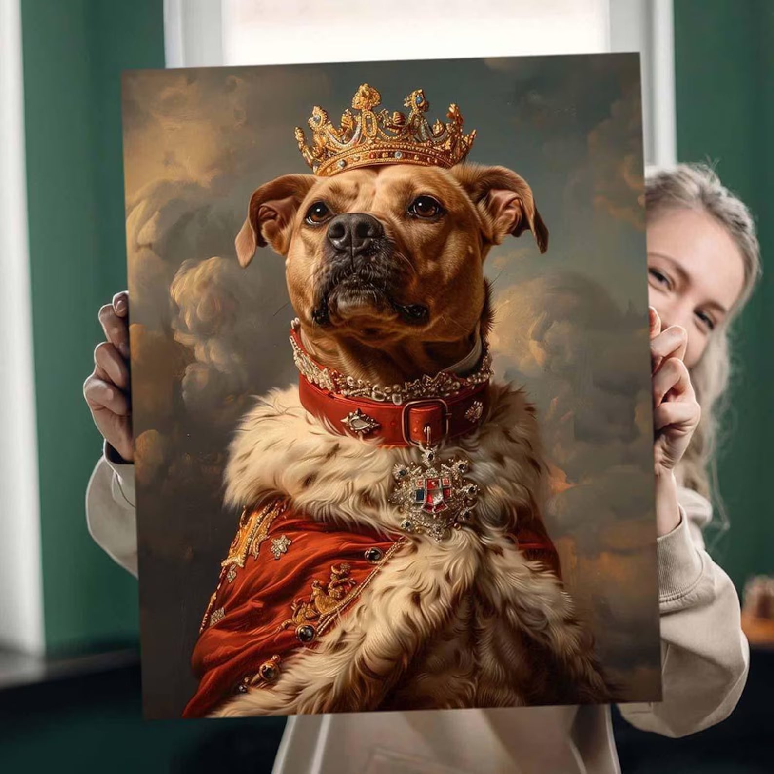 Custom Pet Portrait Canvas – Renaissance Royal Pet Painting from Photo