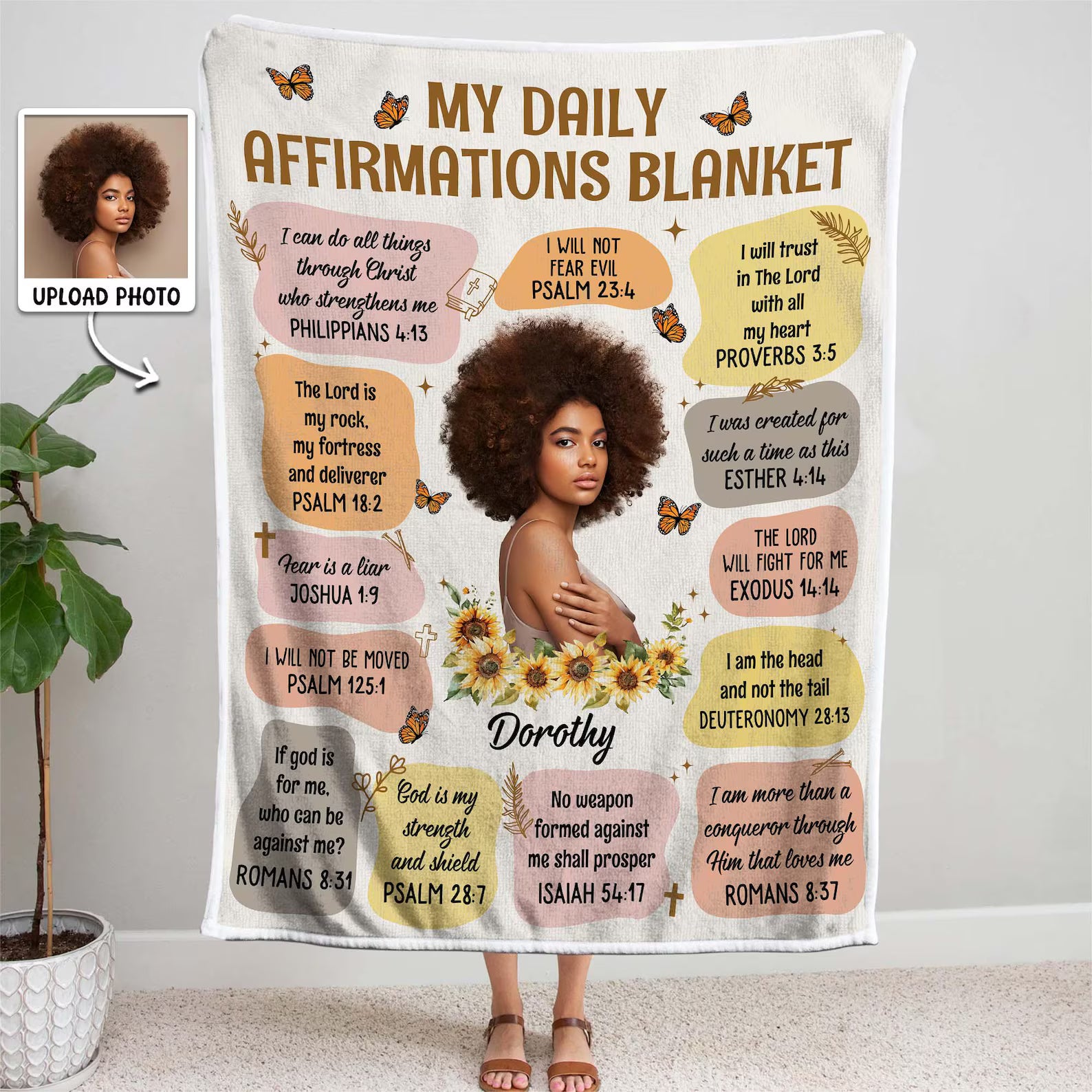 Custom Daily Affirmations Blanket – Personalized Faith Photo Gift for Mom