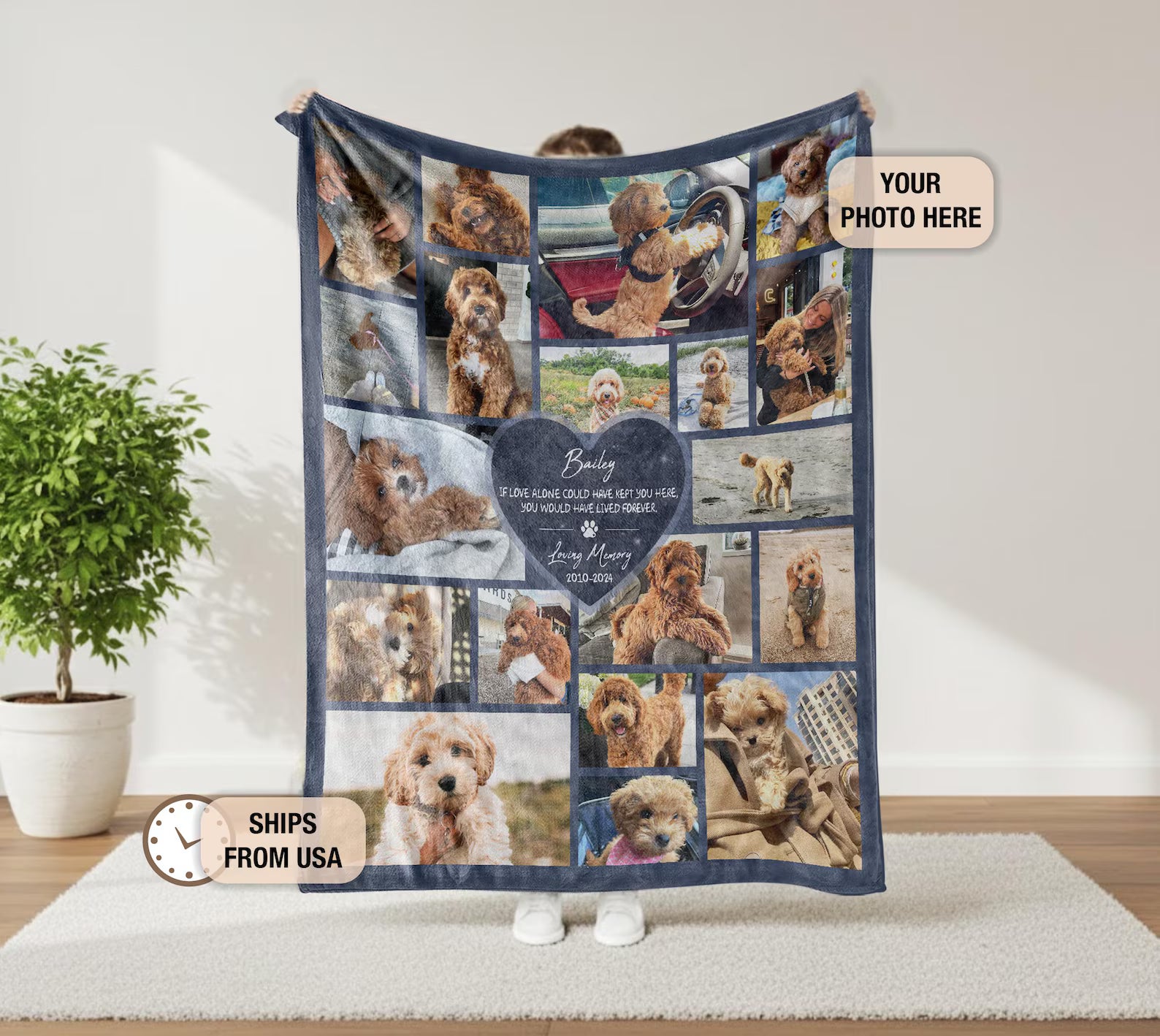 Personalized Pet Memorial Photo Blanket With Text