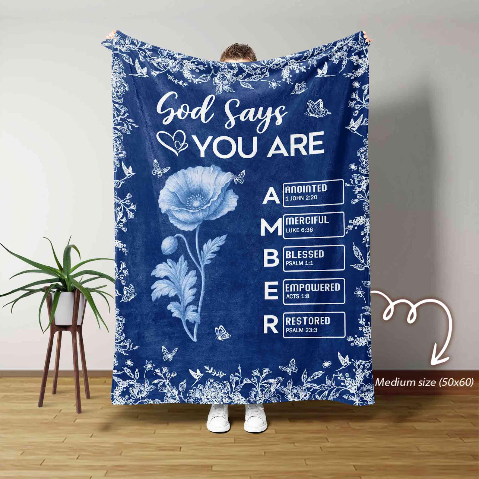 Personalized Christian Name Blanket – “God Says You Are” Bible Verse Faith Blanket