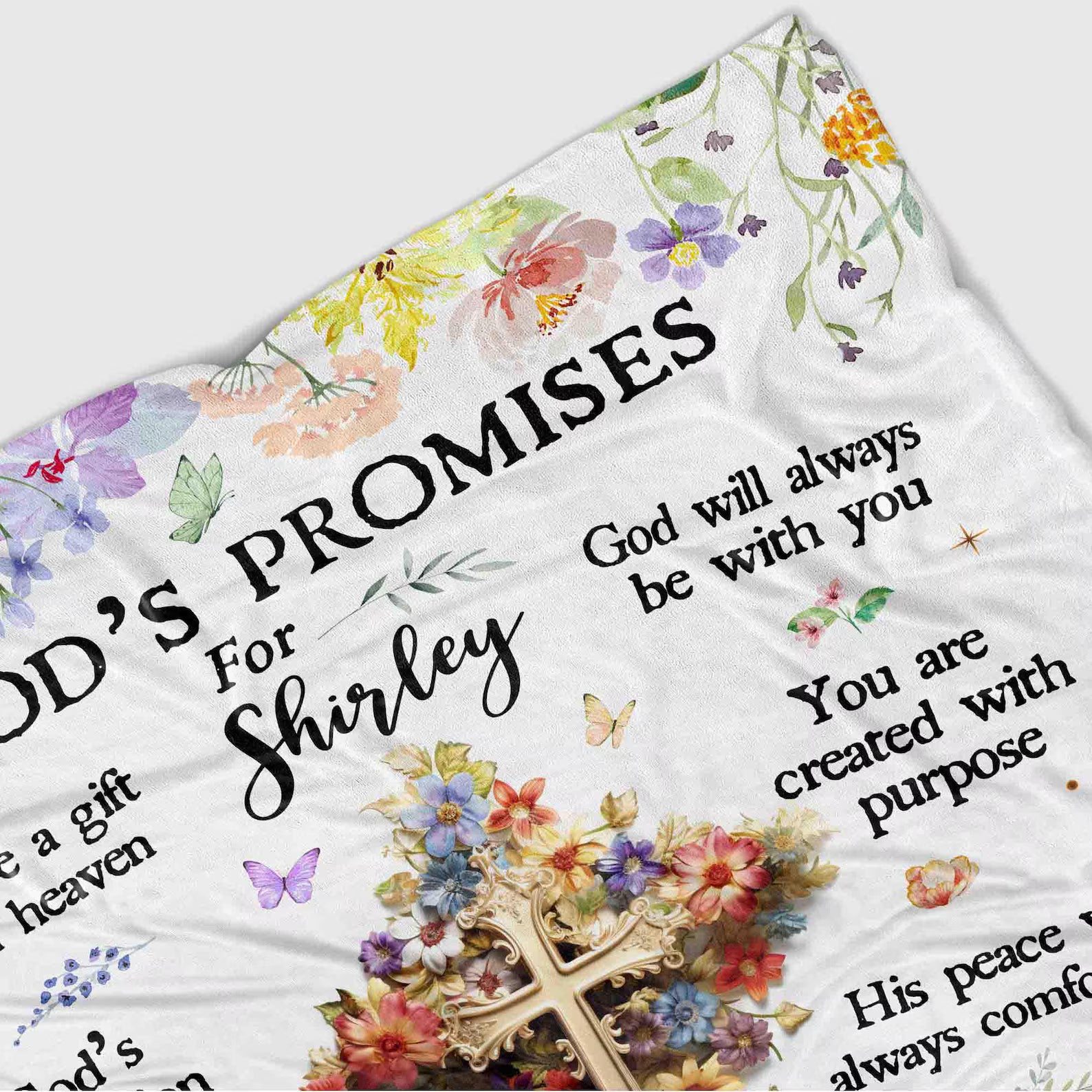 Personalized Christian Blanket with Cross & Name – Floral Bible Verse Faith Gift for Women