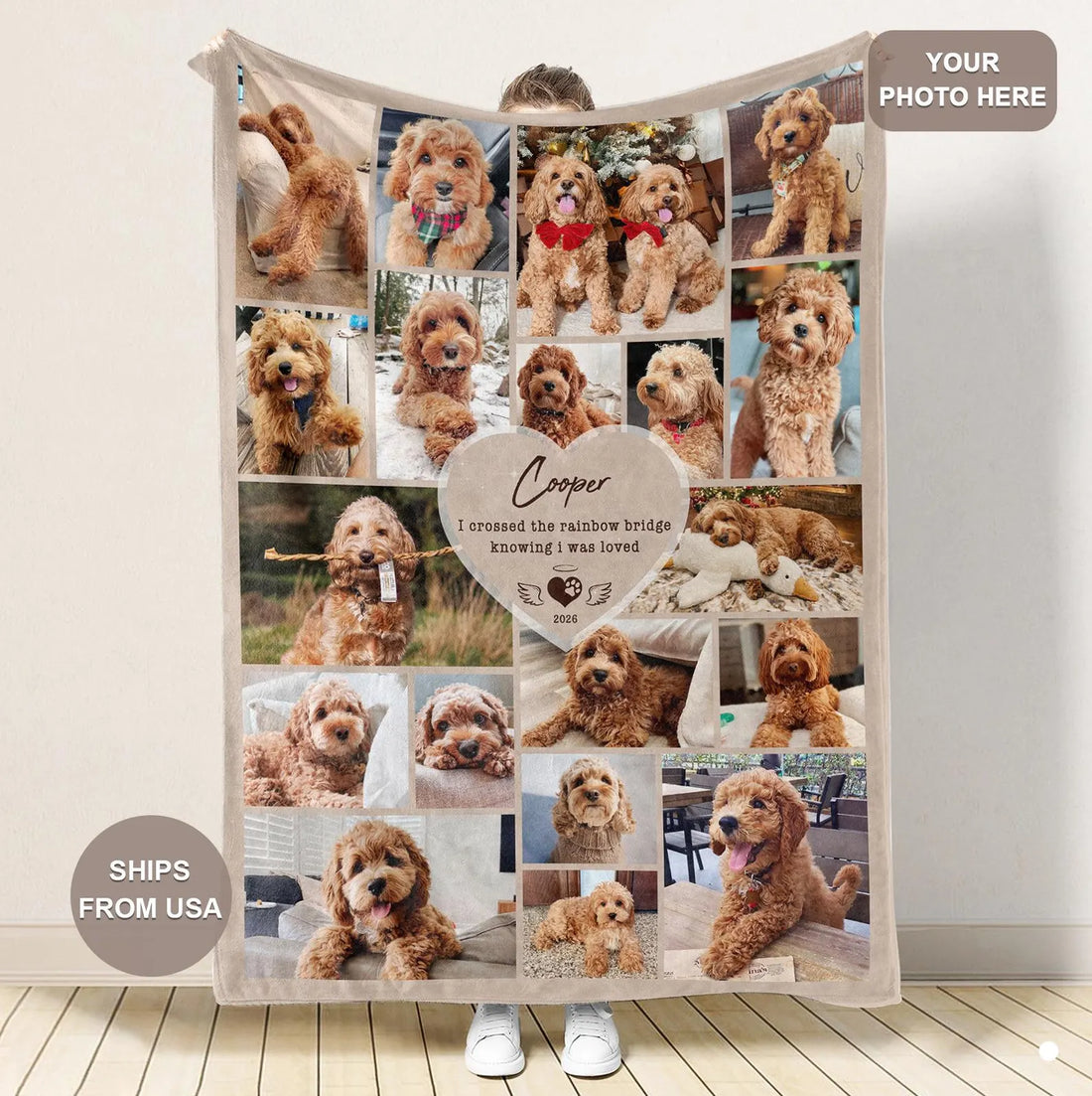 Personalized Pet Memorial Photo Blanket With Text