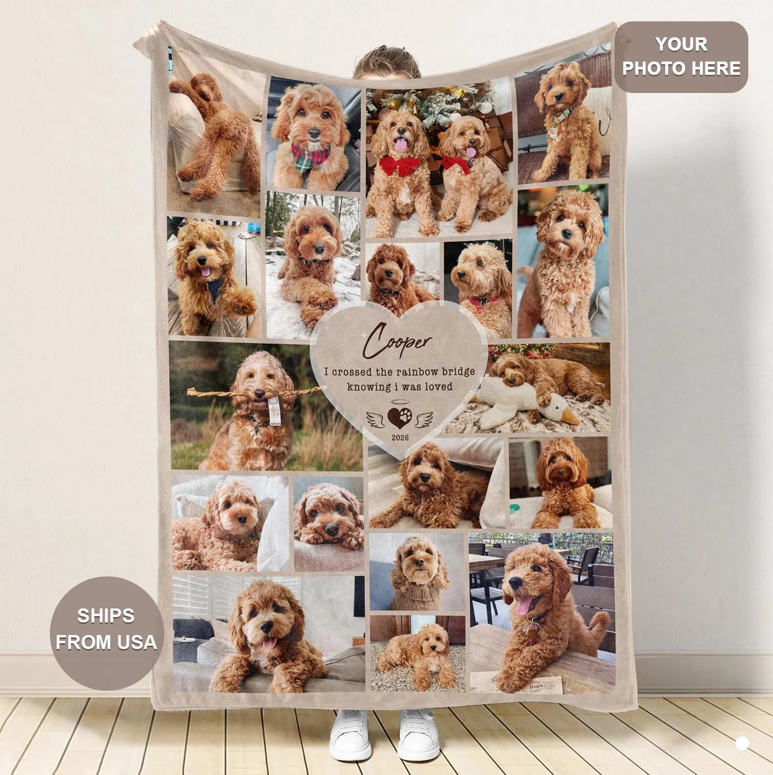 Personalized Pet Memorial Photo Blanket With Text